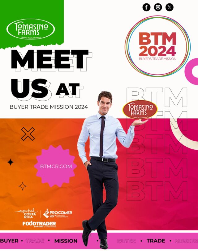 Tomasino Farms at the BTM 2024: We Can't Wait to Meet You! 
See you there! 
https://btmcr.com/?lang=en
https://foodtrader.biz/
#btm2024 #foodtrader #tomasinofarms